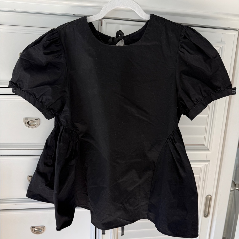 Pomander Place Black Puff Sleeve Blouse